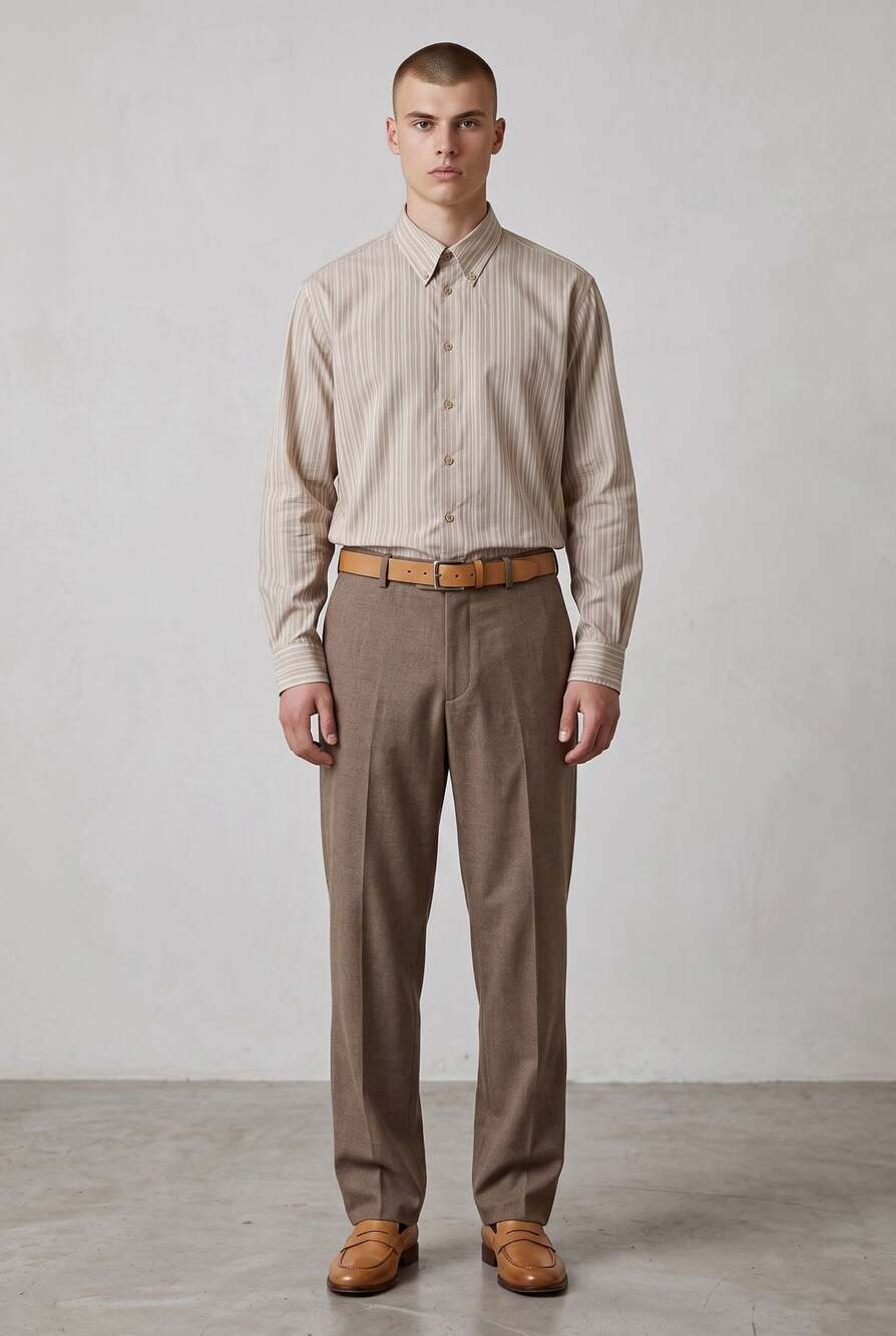 Armani Exchange A|X Beige and White Striped Button-Down Shirt